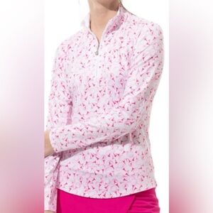 SanSoleil Pink & White Golf Print Quarter-Zip Pullover XL